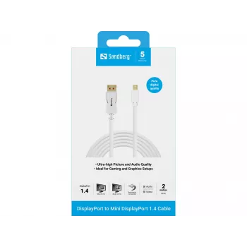 Cable Sandberg DP-MiniDP 1.4 8K60Hz 2m, 2 m, DisplayPort, Mini DisplayPort, conector macho, conector macho, 7680 x 4320 píxeles