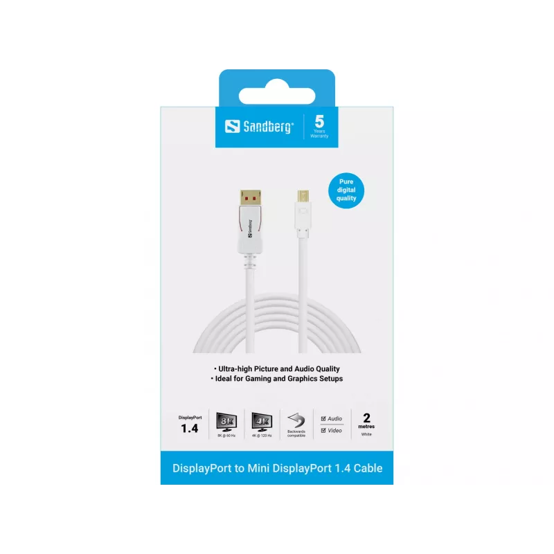 Sandberg 509-17 cable de DisplayPort a Mini DisplayPort, DP 1.4, 8K 60 Hz (7680 x 4320), 2 m, macho/macho