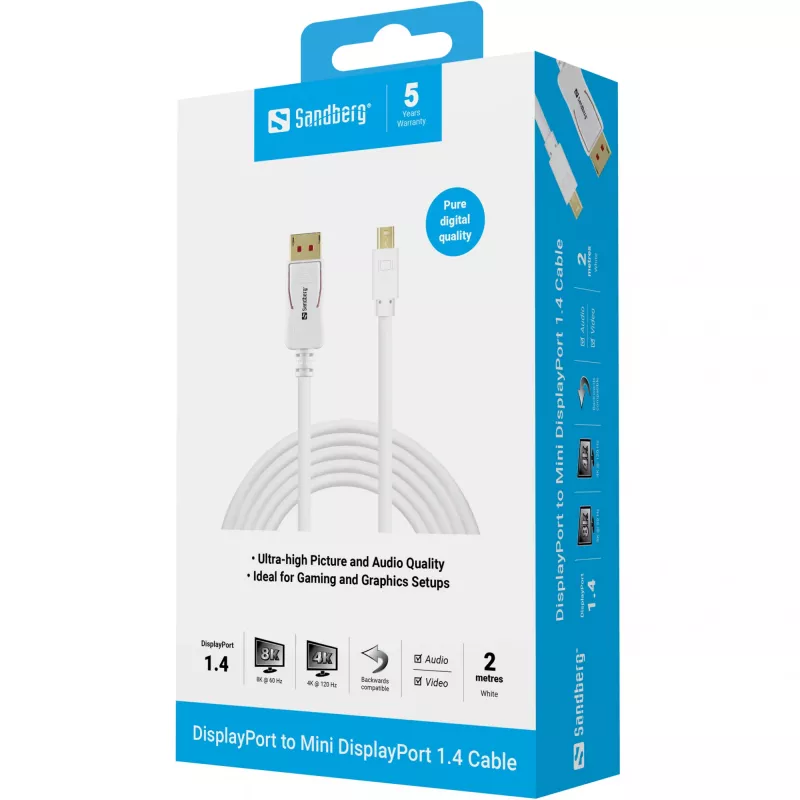 Sandberg 509-17 cable de DisplayPort a Mini DisplayPort, DP 1.4, 8K 60 Hz (7680 x 4320), 2 m, macho/macho