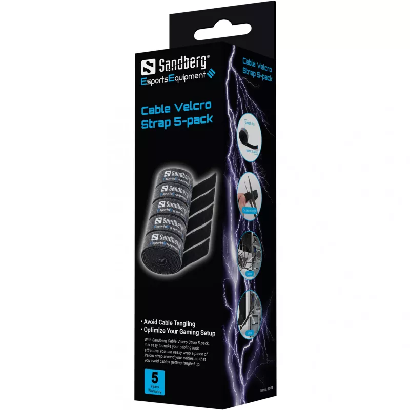 Cable Sandberg bridas de velcro pack de 5, bridas de velcro, negro, 1000 mm, 73 g, 50 mm, 50 mm