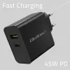 Cargador Qoltec 52378 de interior AC de carga rápida 3A USB Type-C negro