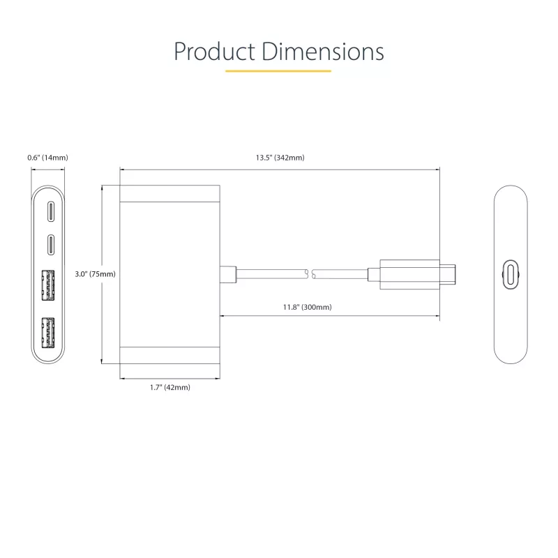 Hub USB-C de 4 puertos StarTech.com con Power Delivery Pass-Through de 100W – 2x USB-A + 2x USB-C – USB 3.0 5Gbps – cable de 1ft (30cm) – hub portátil USB Type-C a USB-A/C