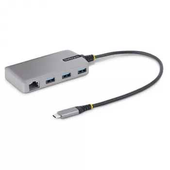 Hub USB-C de 3 puertos StarTech.com con Ethernet - 3 conectores USB-A, Gigabit Ethernet RJ45, USB 3.0 5Gbit/s, alimentado por bus, cable de 30 cm - adaptador hub USB Type-C para portátil con Gigabit Ethernet