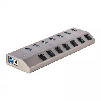 Hub USB-C de 7 puertos autoalimentado StarTech.com con interruptores de encendido/apagado individuales, hub de expansión USB 3.0 5Gbps con fuente de alimentación, hub USB-C a USB-A para sobremesa/portátil, hub USB Type-C con BC 1.2