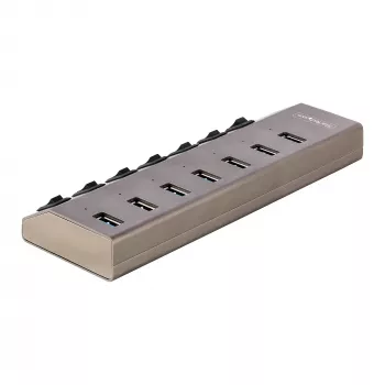 Hub USB-C de 7 puertos autoalimentado StarTech.com con interruptores de encendido/apagado individuales, hub de expansión USB 3.0 5Gbps con fuente de alimentación, hub USB-C a USB-A para sobremesa/portátil, hub USB Type-C con BC 1.2