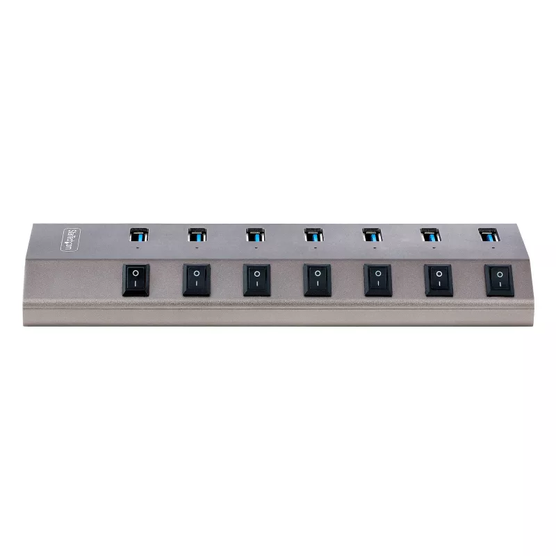 Hub USB-C de 7 puertos autoalimentado StarTech.com con interruptores de encendido/apagado individuales, hub de expansión USB 3.0 5Gbps con fuente de alimentación, hub USB-C a USB-A para sobremesa/portátil, hub USB Type-C con BC 1.2