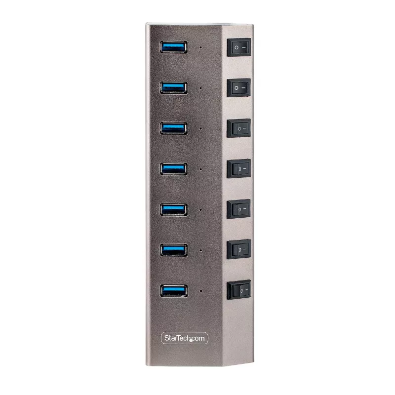 Hub USB-C de 7 puertos autoalimentado StarTech.com con interruptores de encendido/apagado individuales, hub de expansión USB 3.0 5Gbps con fuente de alimentación, hub USB-C a USB-A para sobremesa/portátil, hub USB Type-C con BC 1.2