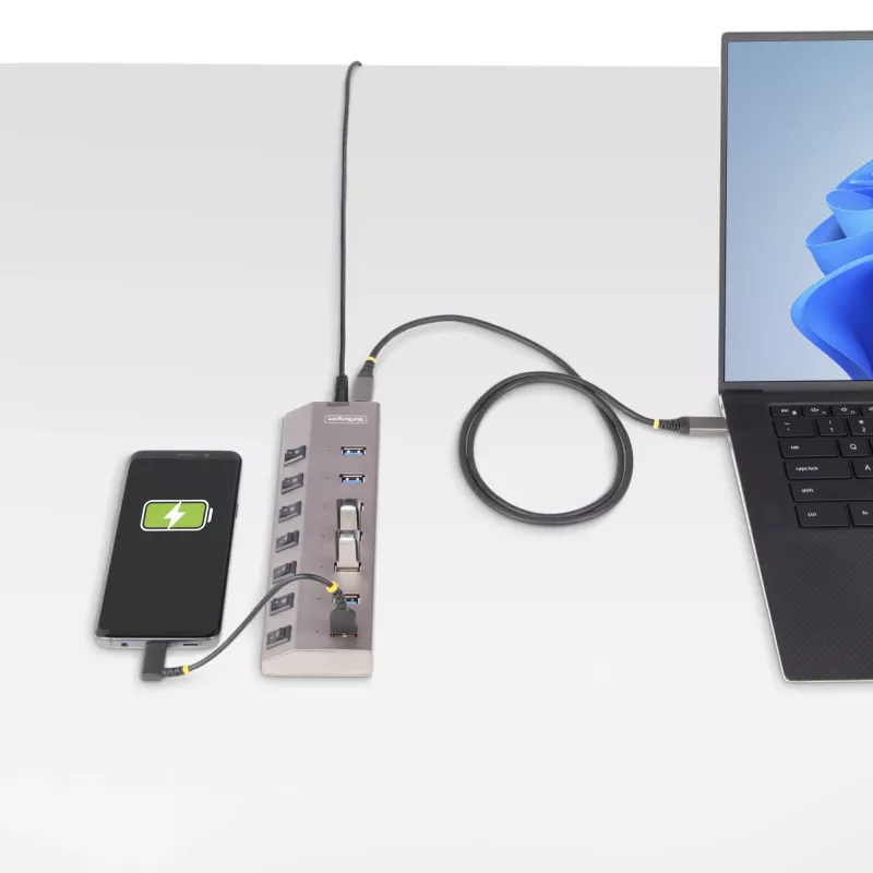 Hub USB-C de 7 puertos autoalimentado StarTech.com con interruptores de encendido/apagado individuales, hub de expansión USB 3.0 5Gbps con fuente de alimentación, hub USB-C a USB-A para sobremesa/portátil, hub USB Type-C con BC 1.2