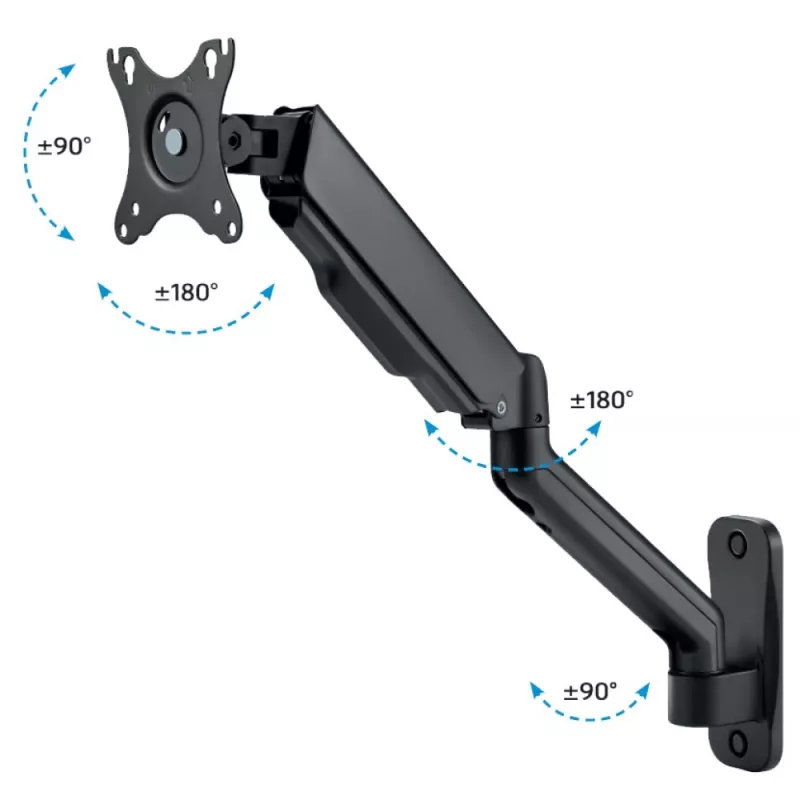 Techly ICA-LCD G112E soporte de pared giratorio con resorte de gas, para 1 pantalla de 17-32 pulgadas (43-81,3 cm), 9 kg