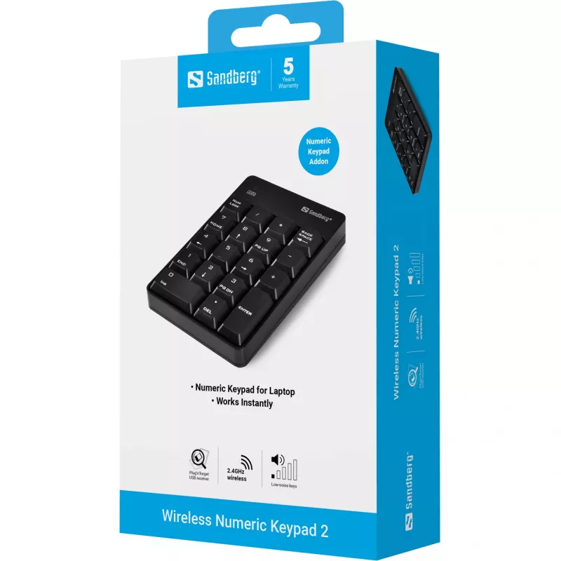 Teclado numérico inalámbrico Sandberg 2, RF Wireless, 18, portátil/PC, negro