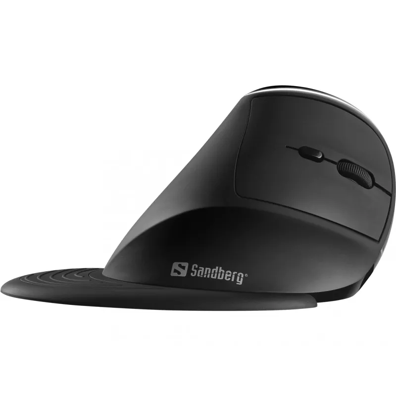 Ratón vertical inalámbrico Sandberg Pro, diestro, diseño vertical, óptico, RF Wireless, 1600 DPI, negro