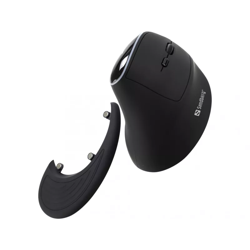 Ratón vertical inalámbrico Sandberg Pro, diestro, diseño vertical, óptico, RF Wireless, 1600 DPI, negro