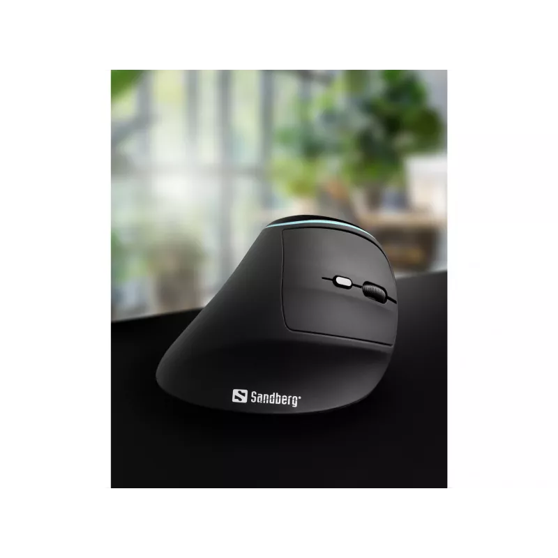Ratón vertical inalámbrico Sandberg Pro, diestro, diseño vertical, óptico, RF Wireless, 1600 DPI, negro