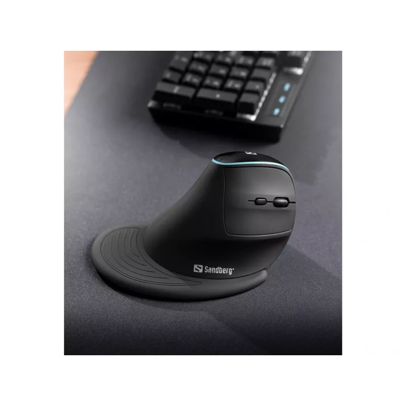 Ratón vertical inalámbrico Sandberg Pro, diestro, diseño vertical, óptico, RF Wireless, 1600 DPI, negro