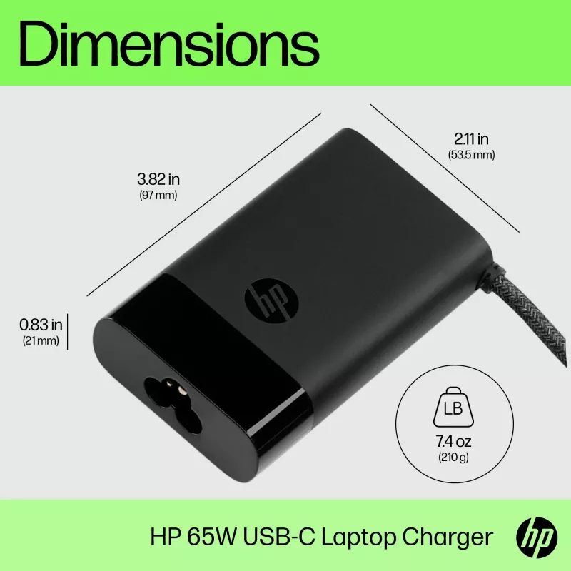 Cargador para portátil HP USB-C 65W, portátil, interior, 90 V, 47 - 63 Hz, 65 W, 5 - 20 V