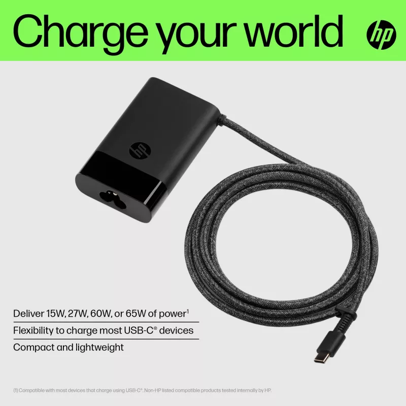 Cargador para portátil HP USB-C 65W, portátil, interior, 90 V, 47 - 63 Hz, 65 W, 5 - 20 V