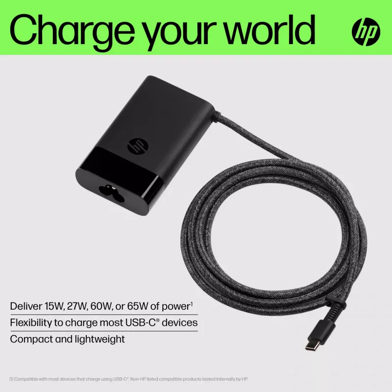 Cargador para portátil HP USB-C 65W, portátil, interior, 90 V, 47 - 63 Hz, 65 W, 5 - 20 V
