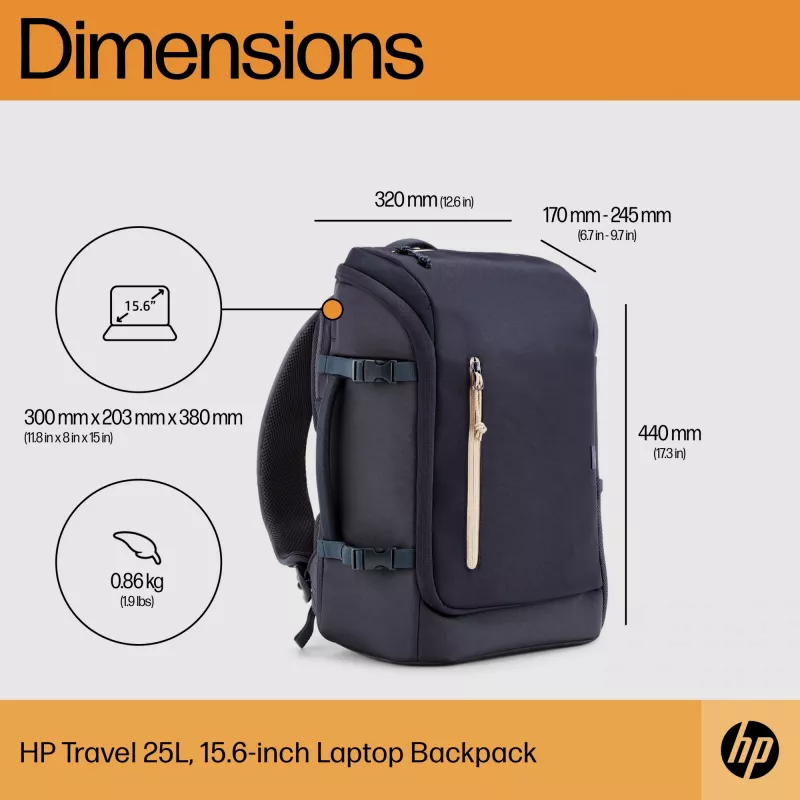 Mochila para portátil HP Travel 25 litros 15.6 Iron gris, mochila, 39,6 cm (15,6