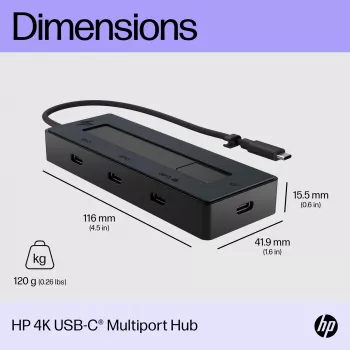 Hub multipuerto HP 4K USB-C, USB Type-C, USB 3.2 Gen 2 (3.1 Gen 2) Type-C, 10000 Mbit/s, negro, 4K Ultra HD, China