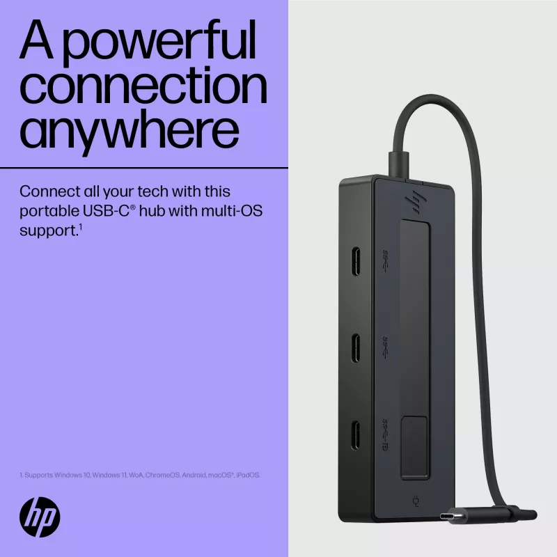 Hub multipuerto HP 4K USB-C, USB Type-C, USB 3.2 Gen 2 (3.1 Gen 2) Type-C, 10000 Mbit/s, negro, 4K Ultra HD, China