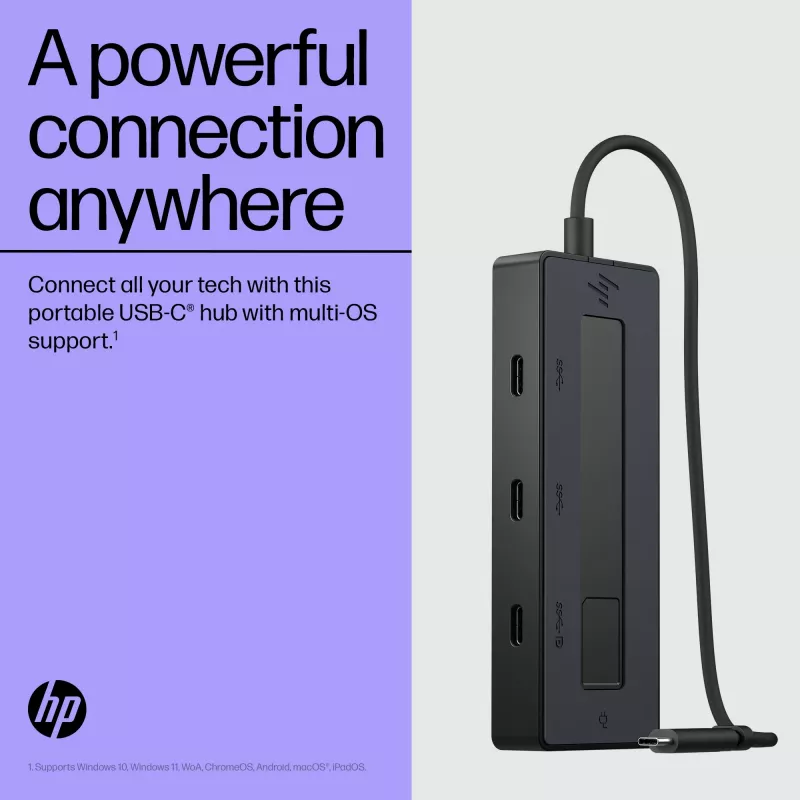 Hub multipuerto HP 4K USB-C, USB Type-C, USB 3.2 Gen 2 (3.1 Gen 2) Type-C, 10000 Mbit/s, negro, 4K Ultra HD, China