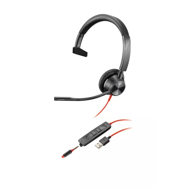 Auriculares con cable HP Poly Poly Blackwire 3315 USB-A, 20 - 20000 Hz, oficina/call center, 102 g, auriculares, negro, rojo
