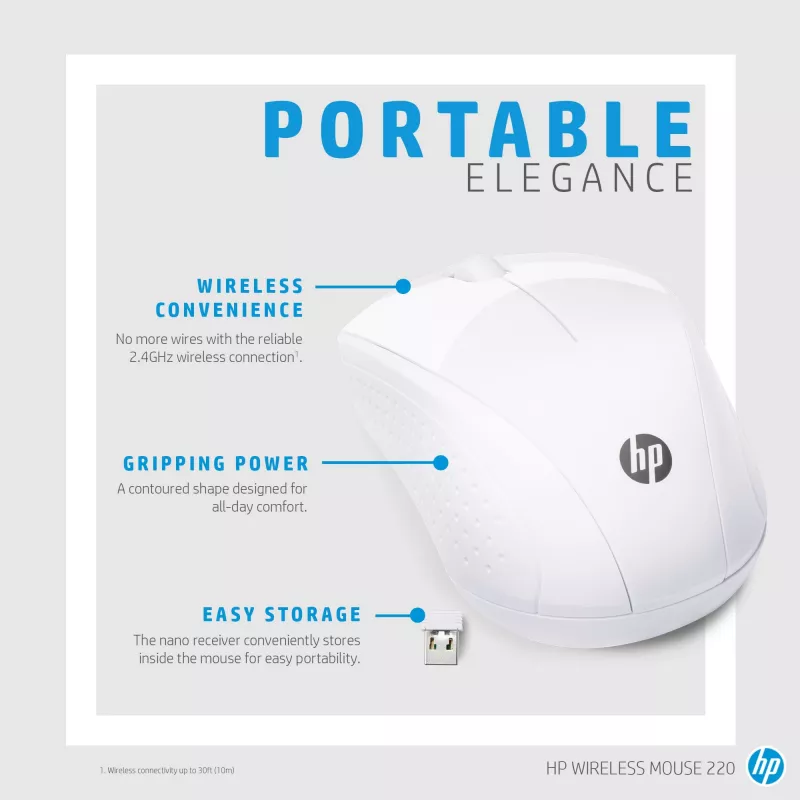 Ratón inalámbrico HP 220 (blanco nieve), óptico, RF inalámbrico, blanco