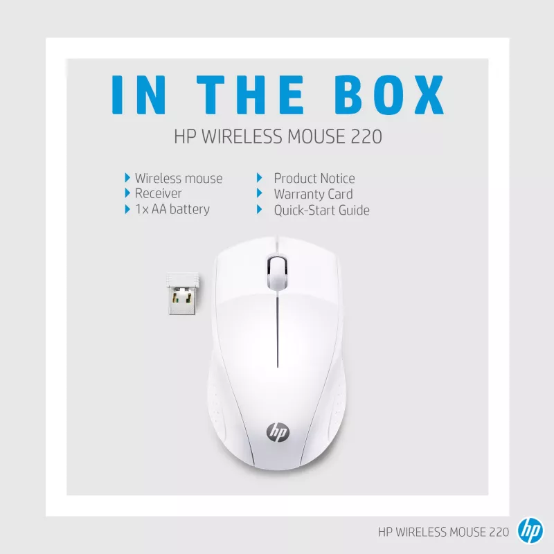 Ratón inalámbrico HP 220 (blanco nieve), óptico, RF inalámbrico, blanco