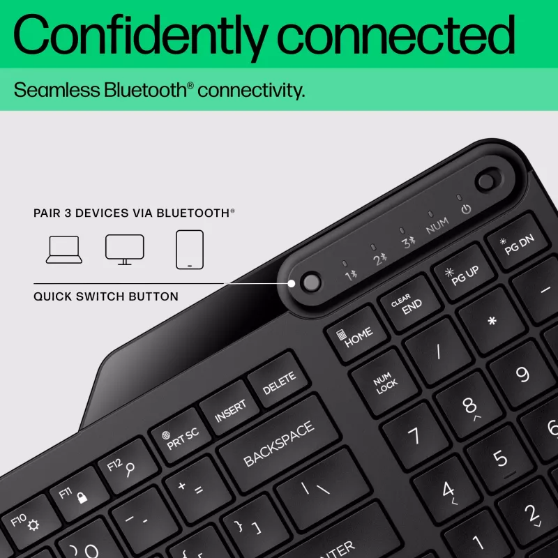 Teclado HP 460 multidispositivo Bluetooth, tamaño completo (100%), inalámbrico, Bluetooth, mecánico, negro