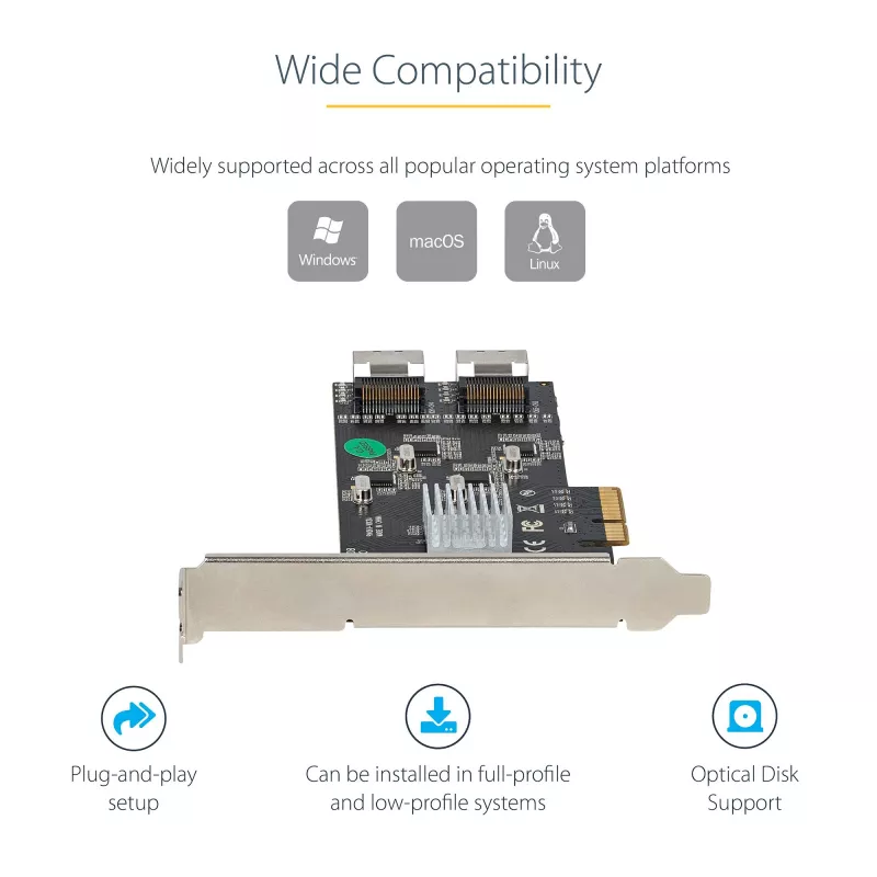 Tarjeta SATA PCIe de 8 puertos StarTech.com – Tarjeta de expansión PCI Express 6 Gbit/s SATA con 4 controladores host – Tarjeta controladora SATA PCIe – PCI-e x4 Gen 2 a SATA III – SATA HDD/SSD