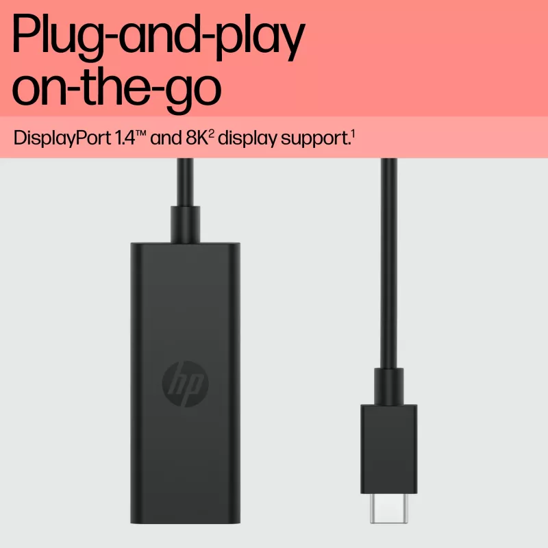 HP 8Y8Y1AA adaptador de USB-C a DisplayPort G2, 8K (7680 x 4320), negro