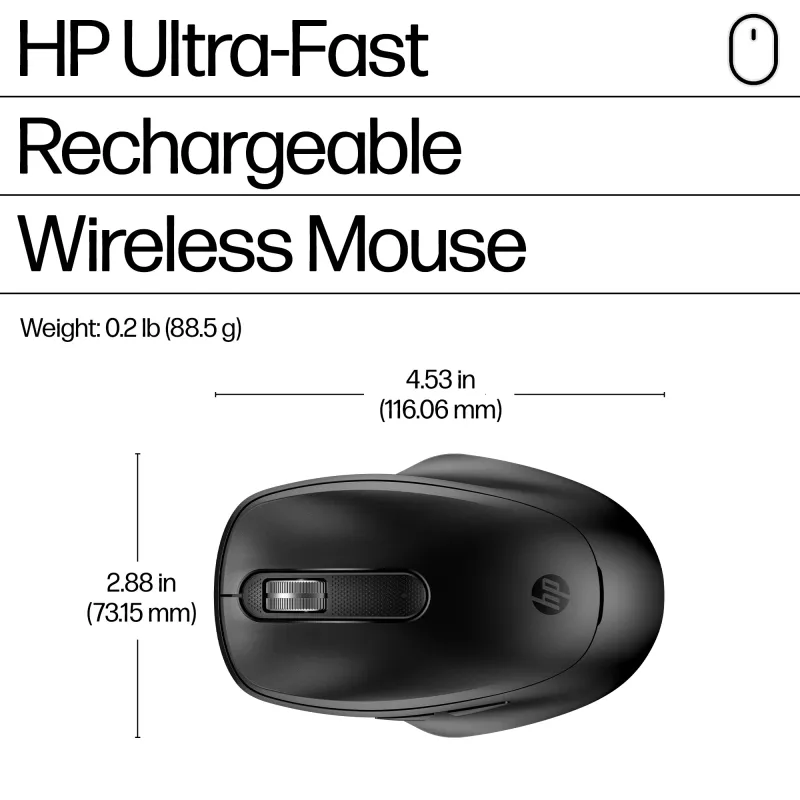 HP 510 ratón inalámbrico recargable ultrasónico, ambidiestro, RF Wireless, 4000 DPI, negro
