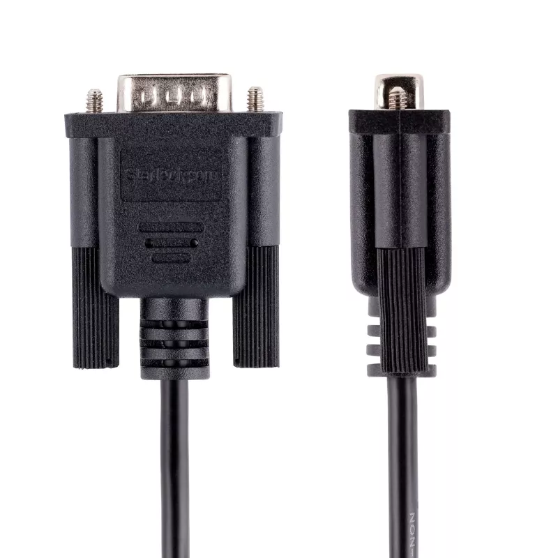 StarTech.com cable serie null modem RS232 de 3 m, cable serie crossover con apantallamiento Al-Mylar, cable de puerto serie COM DB9 hembra a macho, compatible con dispositivos DTE, negro, F/M