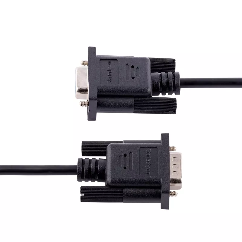 StarTech.com cable serie null modem RS232 de 3 m, cable serie crossover con apantallamiento Al-Mylar, cable de puerto serie COM DB9 hembra a macho, compatible con dispositivos DTE, negro, F/M