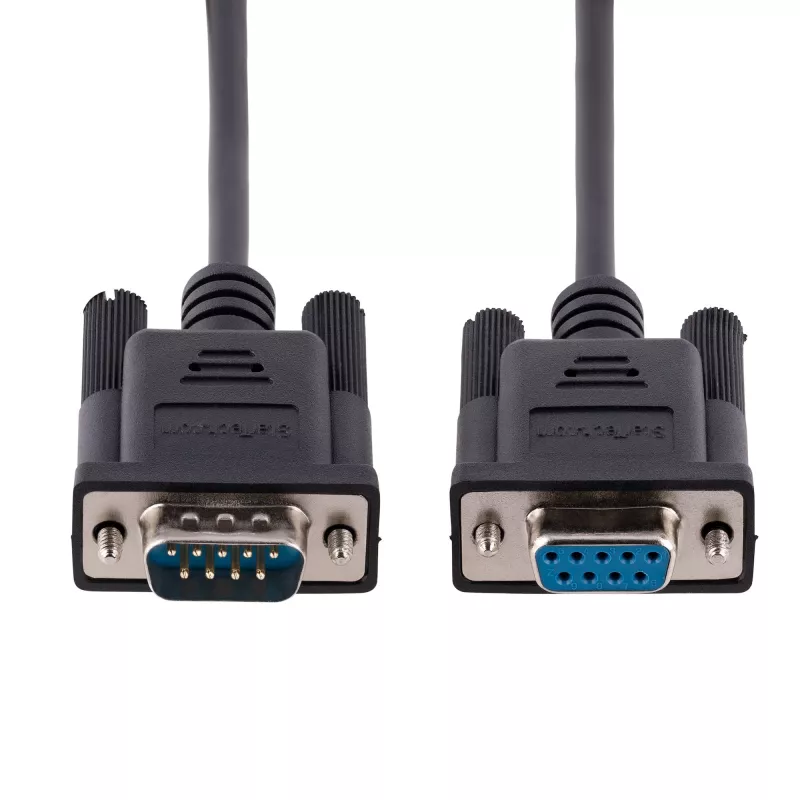 StarTech.com cable serie null modem RS232 de 3 m, cable serie crossover con apantallamiento Al-Mylar, cable de puerto serie COM DB9 hembra a macho, compatible con dispositivos DTE, negro, F/M