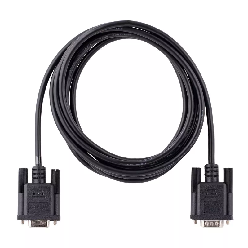 StarTech.com cable serie null modem RS232 de 3 m, cable serie crossover con apantallamiento Al-Mylar, cable de puerto serie COM DB9 hembra a macho, compatible con dispositivos DTE, negro, F/M