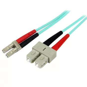 StarTech.com cable de fibra óptica multimodo OM3 LC/UPC a SC/UPC de 2 m (6ft), cable de fibra óptica zipcord full duplex 50/125µm, 100G, baja atenuación de inserción, cable de conexión de fibra óptica LSZH