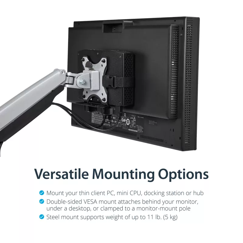 StarTech.com ACCSMNT soporte para thin client – soporte de montaje VESA, para Intel NUC / Mac Mini, ordenador de sobremesa pequeño, 5 kg, negro, plástico/acero