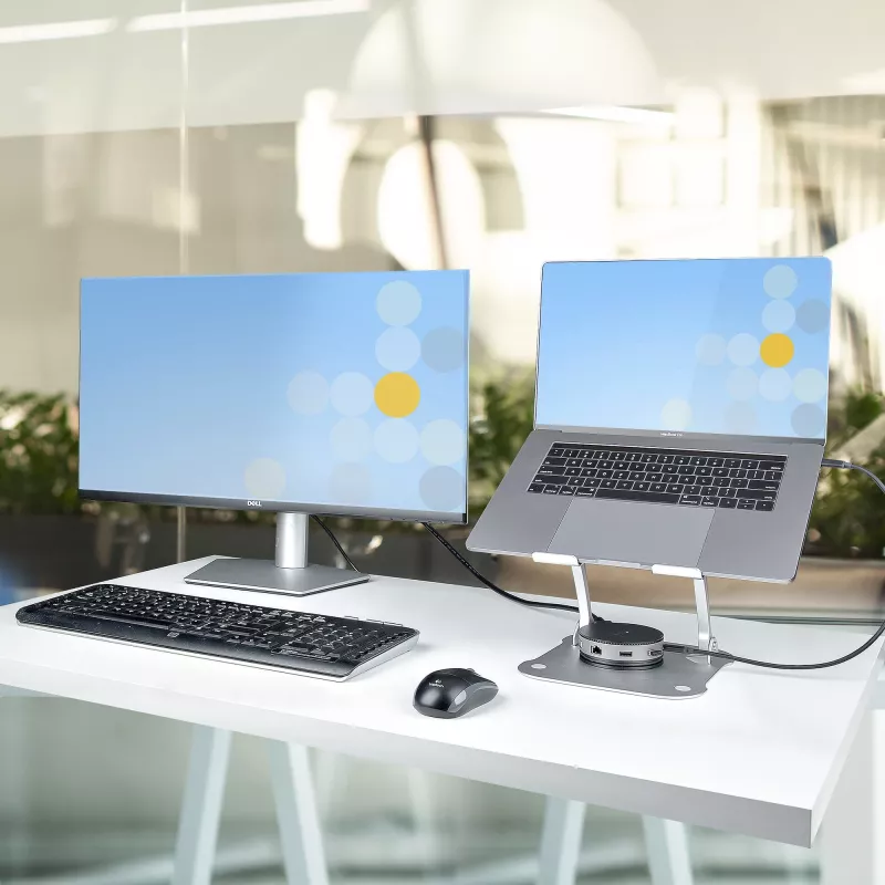 Soporte de portátil para escritorio StarTech.com, soporte ergonómico de altura ajustable, aluminio, portátil, soporta hasta 10 kg, soporte plegable para portátil para escritorio – elevación/soporte de portátil en ángulo
