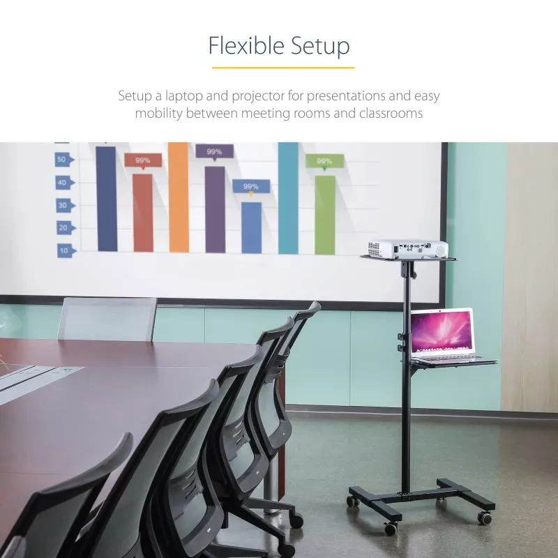 Soporte/carrito móvil para proyector y portátil StarTech.com – soporte robusto y portátil para proyector (2 bandejas, cada una soporta 10 kg) – carrito de altura ajustable para presentaciones con ruedas bloqueables