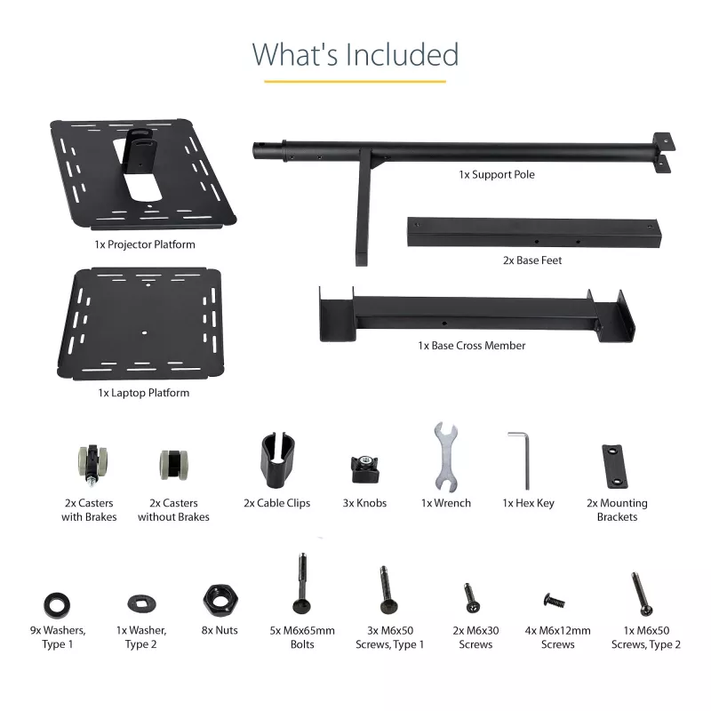 Soporte/carrito móvil para proyector y portátil StarTech.com – soporte robusto y portátil para proyector (2 bandejas, cada una soporta 10 kg) – carrito de altura ajustable para presentaciones con ruedas bloqueables