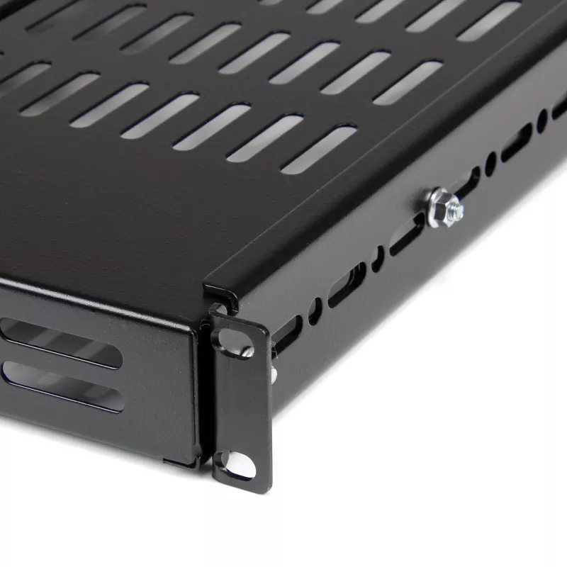 StarTech.com ADJSHELF 1U bandeja ventilada de profundidad ajustable para rack de servidor, 19 pulgadas, 80 kg (175 lb), profundidad de montaje 480–960 mm (19,5–38 pulgadas), 70 cm (27,5 pulgadas) de profundidad, negra