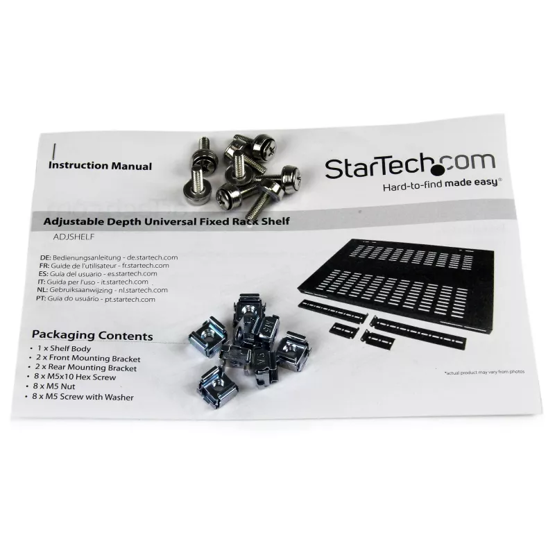 StarTech.com ADJSHELF 1U bandeja ventilada de profundidad ajustable para rack de servidor, 19 pulgadas, 80 kg (175 lb), profundidad de montaje 480–960 mm (19,5–38 pulgadas), 70 cm (27,5 pulgadas) de profundidad, negra