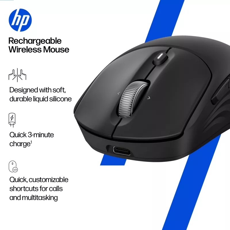 HP 700 Ratón inalámbrico recargable, ambidiestro, RF Wireless + Bluetooth, 6000 DPI, Negro