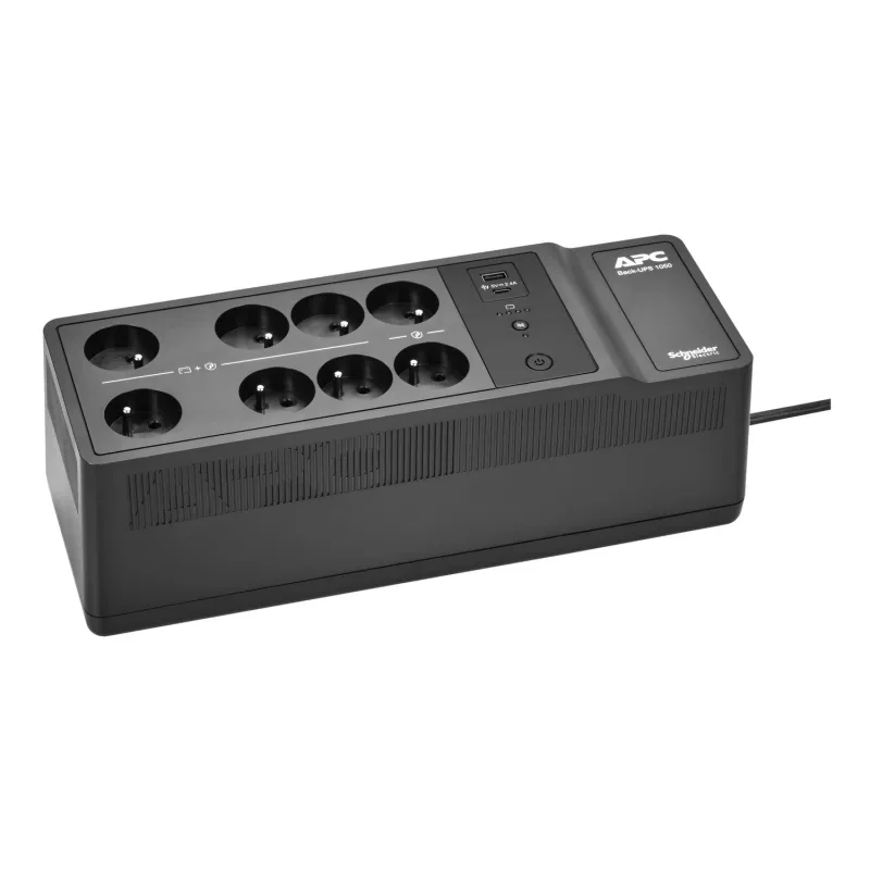APC Back-UPS, 1050VA/600W Montaje en suelo/pared, 230V, 8 tomas francesas/belgas, conexión USB Type-A+C, batería reemplazable por el usuario