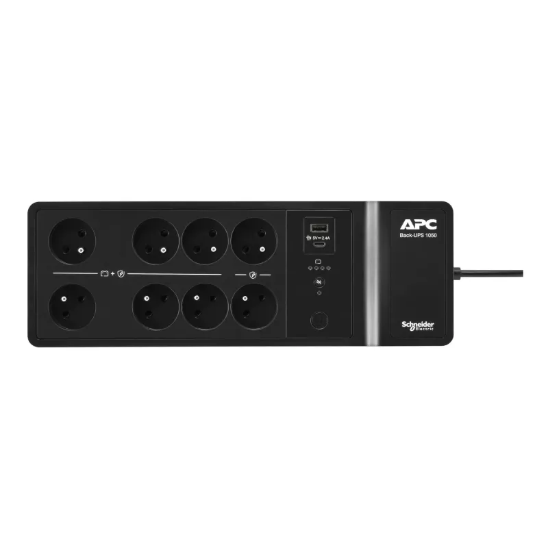 APC Back-UPS, 1050VA/600W Montaje en suelo/pared, 230V, 8 tomas francesas/belgas, conexión USB Type-A+C, batería reemplazable por el usuario