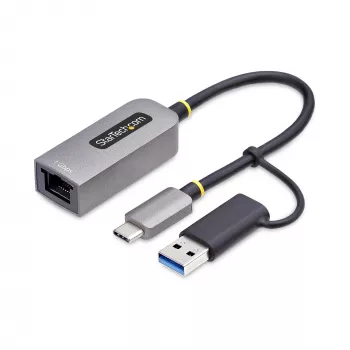 StarTech.com Adaptador USB-C a Ethernet con dongle USB-A, 10/100/1000 Mbit/s, adaptador de red USB 3.0 a Gigabit Ethernet, cable fijo de 15 cm, adaptador USB GbE