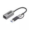 StarTech.com Adaptador USB-C a Ethernet con dongle USB-A, 10/100/1000 Mbit/s, adaptador de red USB 3.0 a Gigabit Ethernet, cable fijo de 15 cm, adaptador USB GbE
