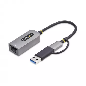 StarTech.com Adaptador USB-C a Ethernet con dongle USB-A, 10/100/1000 Mbit/s, adaptador de red USB 3.0 a Gigabit Ethernet, cable fijo de 15 cm, adaptador USB GbE