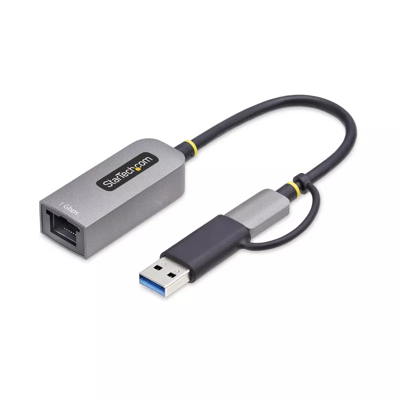 StarTech.com Adaptador USB-C a Ethernet con dongle USB-A, 10/100/1000 Mbit/s, adaptador de red USB 3.0 a Gigabit Ethernet, cable fijo de 15 cm, adaptador USB GbE